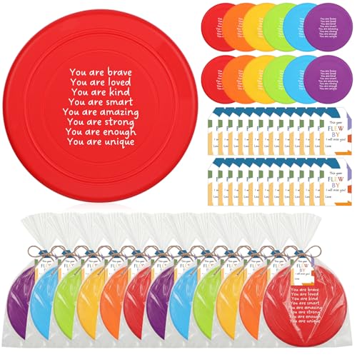 HyDren End of The Year Gifts 7'' Rubber Flying Discs Bulk with Inspirational Cards Fun Flying Disc Toy for End of The Year Graduation Party Favors Summer Gifts Sports Outdoor Activities