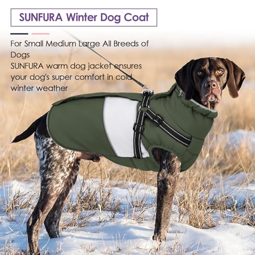 Small Dog Coat with Harness Built in, Warm Dog Jacket Winter with Zipper On Back, Waterproof Pet Snow Jacket Snowsuit Pet Sweater Clothes for Puppy, Army Green XS - color: Army Green, size: X-Small