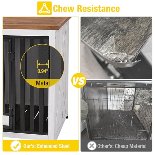 Aivituvin Dog Crate Furniture Foldable Side End Table Expandable Solid Wood Dog Kennel with 360° Rotatable Dog Bowls Indoor Cage, No Assembly Needed (Double Crate)