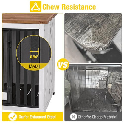 Aivituvin Dog Crate Furniture Foldable Side End Table Expandable Solid Wood Dog Kennel with 360° Rotatable Dog Bowls Indoor Cage, No Assembly Needed (Double Crate)