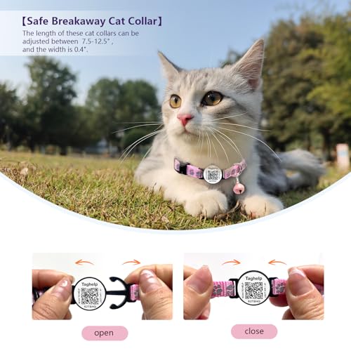 Smart QR Code Cat Collar 2-Pack: Your Cat's Digital Safety Profile, Breakaway Reflective Collar with Instant Email Alert When Scanned (Pink & Purple A) - color: Paw pattern - Pink & Purple