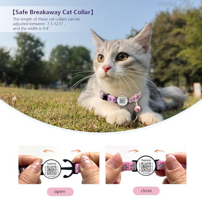 Smart QR Code Cat Collar 2-Pack: Your Cat's Digital Safety Profile, Breakaway Reflective Collar with Instant Email Alert When Scanned (Pink & Purple A) - color: Paw pattern - Pink & Purple