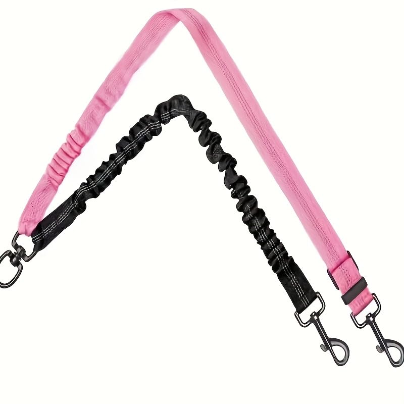 2 in 1 Double Dog Leash Coupler, 360° Swivel No Tangle Splitter, Reflective Shock Absorbing Bungee Lead with Adjustable Strap, Heavy Duty Walking Training Split Leash for Two Dogs