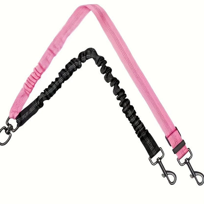 2 in 1 Double Dog Leash Coupler, 360° Swivel No Tangle Splitter, Reflective Shock Absorbing Bungee Lead with Adjustable Strap, Heavy Duty Walking Training Split Leash for Two Dogs