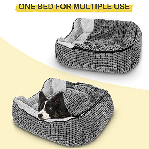 GASUR Dog Beds for Small Dogs with Cover Cave, Cat Beds for Indoor Cats, Rectangle Hooded Dog Puppy Bed with Blanket, Cozy Anti-Anxiety, Anti-Slip Bottom and Machine Washable (20", Grey) - size: S (20"x 19"x 6")