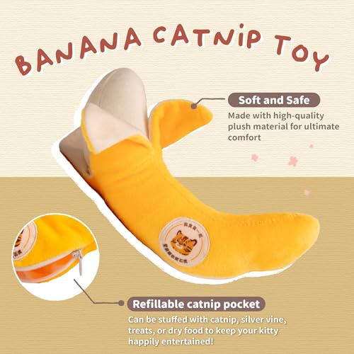 BLUE BAY Banana Catnip Toy w/refillable Zipper Pouch, Catnip Bag Included