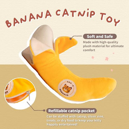 BLUE BAY Banana Catnip Toy w/refillable Zipper Pouch, Catnip Bag Included