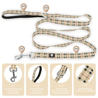Dog Collar and Leash Set,Soft Neoprene Pet Collar with Quick Release Buckle,Adjustable Nylon Dog Collars for Small Medium Large Dogs(Small,Cherecked Beige) - color: Checkered Beige, size: Small