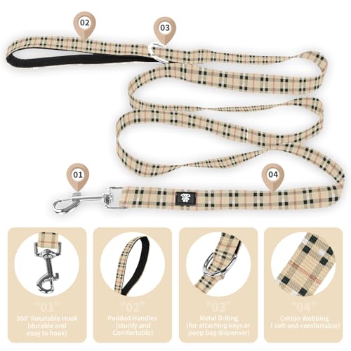 Dog Collar and Leash Set,Soft Neoprene Pet Collar with Quick Release Buckle,Adjustable Nylon Dog Collars for Small Medium Large Dogs(Large,Cherecked Beige) - color: Checkered Beige, size: Large