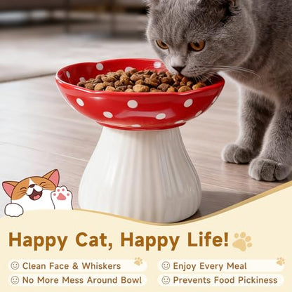 Mushroom Cat Bowl,Whisker Fatigue Cat Bowl,Cute Cat Bowls,Elevated Cat Food Bowl, Lead & Cadmium Free Ceramic Cat Bowls for Food and Water.(Black) - color: Black