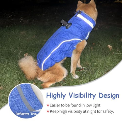 Dog Coat, Reflective Dog Jacket Waterproof Windproof Puppy Cold Weather Coats with Harness Built in, Winter Extra Warm Pet Coat Fleece Vest for Small Large Pets and Puppy (Blue, Large) - color: Blue, size: Large