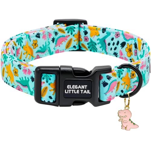 Elegant little tail Pink Dog Collar, Cute Dinosaur Pattern Pet Collar Spring Girl or Boy Adjustable Pet Collars with Sturdy Quick Release Buckle for X-Small Dogs - color: Dinosaur, size: X-Small (Pack of 1)