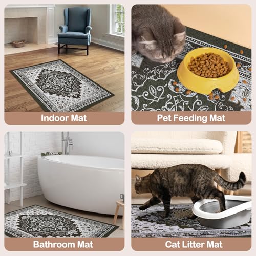 Glittme Cat Litter Mat with Non-Slip Bottom Litter Box Mat 40"X30" Litter Trapping Mat Easy to Clean Washable Cat Food Mat for Kitty,XL - color: Black, size: 40"x30"