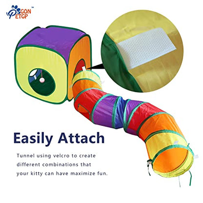 GONPETGP Cat Tunnel and Cubes Combo, Indoor Cat Tunnels with Play Ball, Interactive Crinkle Collapsible Tent and Cubes, All in One Set of 3 - color: Rainbow