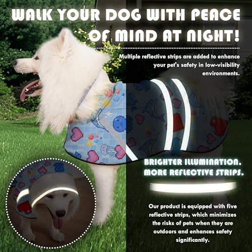 Dog Raincoat, Adjustable Rain Jacket with Hooded Double Layer for Large Medium Small Dogs Puppies, Lightweight Waterproof Rain Coat Poncho with Reflective Stripe Ocean Dolphin Blue,S - color: Ocean Blue, size: Small