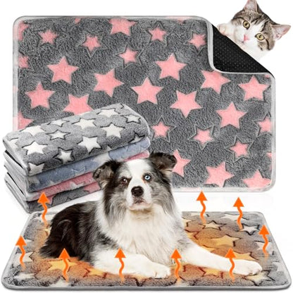 4 Pack Self Heating Cat Bed Cat Self Warming Pad with Removable Cover Extra Warm Thermal Pet Pad Washable Pet Crate Mat Anti Slip Kennel for Indoor Outdoor Pets(Star,24 x 35 Inches) - size: 24 x 35 Inches