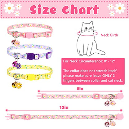 Breakaway Cat Collars with Bell & Cute Pendants, 3 Pack Safety Buckle Kitten Collars, Adjustable Pet Collar Ideal for Girl Boy Cats Puppy (Daisy Pattern) - color: Style A - Flower