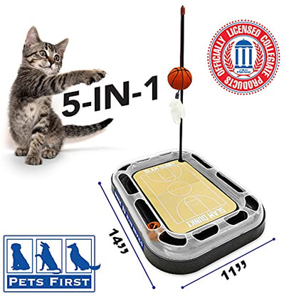 CATS SCRATCHER NCAA Duke University Basketball Court CAT Scratcher Toy with Catnip Filled Plush Basketball Toy & Feather Cat Toy Hanging, with Jingle Bell Interactive Ball Cat Chasing 5-in-1 Kitty Toy - color: Duke University