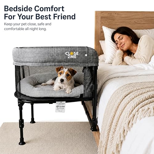 Englacha Close2Me Elevated Pet Bed - Bedside Mattress for Cats and Small Dogs - Comfortable, Cozy Design with Tool-Free Installation - Foldable for Easy Transport, Carry Bag Included