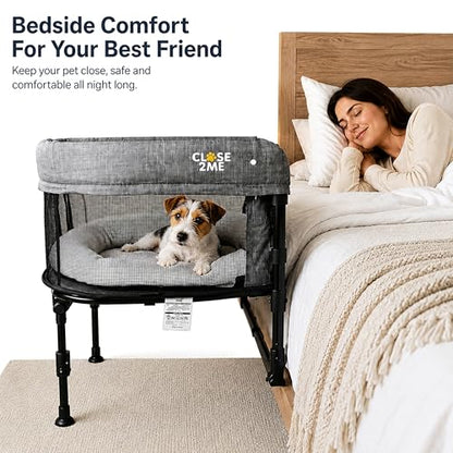 Englacha Close2Me Elevated Pet Bed - Bedside Mattress for Cats and Small Dogs - Comfortable, Cozy Design with Tool-Free Installation - Foldable for Easy Transport, Carry Bag Included