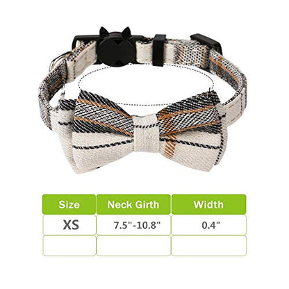 Faleela Breakaway Cat Collar with Bells - 2 Pack Cat Collar with Bells, Cat Collars with Bandana, Accessories for Pet Collars, Adjustable for Cats and Small Dogs (Beige+Brown) - color: beige+brown
