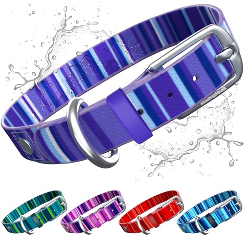 Waterproof Dog Collar for Rain, Snow or Swim – Quick-Dry, Stink-Proof & Dirt-Proof – Washable, Easy to Clean & Odorless – Soft & Durable– Rust-Proof Metal Buckle for Medium & Large Dogs - Purple-L 1" - color: Purple Rain, size: Large (fits neck size: 21-2