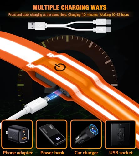 Ylzzrs LED Belt Reflective Sash for Walking at Night,High Visibility Adjustable Night Running Safety Gear,Light Up Running Belt Reflective Gear with Phone Bag/Armband for Runners Walkers Men Women - color: Orange