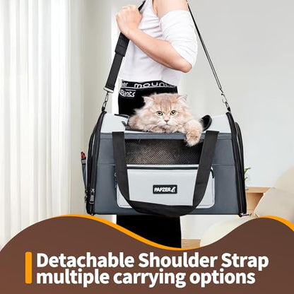 Collapsible Small Pet Carrier for Cat 15 lbs with Fashion Pocket, Lightweight Sturdy Travel Carry Bag Little Puppy Dog, Breathable Stylish Kitten Soft Cage Kennel, 17.7x11.0x11.8 Inch Grey - color: Grey