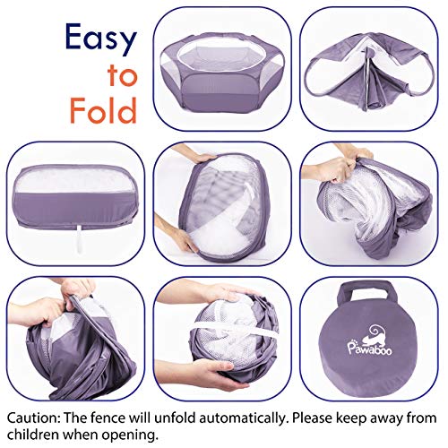 Pawaboo Small Animals Playpen, Waterproof Small Pet Cage Tent with Zippered Cover, Portable Outdoor Yard Fence with 3 Metal Rod for Chick/Kitten/Puppy/Guinea Pig/Rabbits/Hamster/Chinchillas, Purple - color: E-Purple