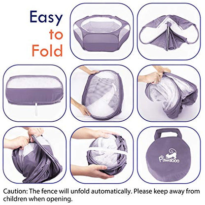 Pawaboo Small Animals Playpen, Waterproof Small Pet Cage Tent with Zippered Cover, Portable Outdoor Yard Fence with 3 Metal Rod for Chick/Kitten/Puppy/Guinea Pig/Rabbits/Hamster/Chinchillas, Purple - color: E-Purple