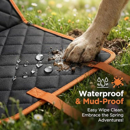 Dog Car Seat Cover with Side Flaps - TG2038 600D Heavy Duty Waterproof Hammock - Scratch-Proof Nonslip Pet Back Seat Protector for Cars, Trucks, SUVs, Black/Orange