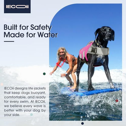 IECOii Large Dog Life Jacket for Swimming, Reflective Dog Floating Vest with Strong Life Handle and Metal D-Ring, Summer Beach & Pool Essentials Water Play Gear, Bright Pet Dogs Life Vest Rosered, L - color: Rose Red, size: Large Chest:22.8-29.5'')