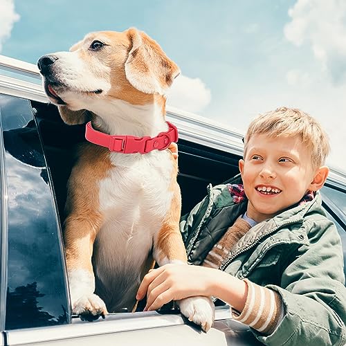 Waterproof Dog Collar Soft Rubber Dog Collar with Safety Buckle Adjustable Pet Collar for Small Medium Large Dogs - color: Red, size: L