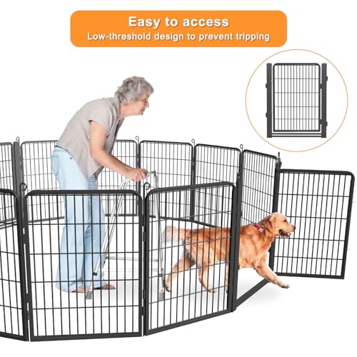 Dog Playpen Outdoor with Low Threshold Gate, 32 inch 48 Panels Dog Play Pen Indoors, Heavy Duty Metal Puppy Playpen Dogs Pen, Rust-Resistant Pet Playpens for Yard RV Camping - color: 48 Panels-32 Inch