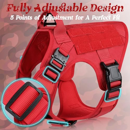 rabbitgoo Tactical Dog Harness Medium Sized, Heavy Duty Pet Harness with Handle, No-Pull Service Vest Medium Breed, Adjustable Military Dog Vest for Training Hunting Walking, Red, M - color: Red, size: Medium