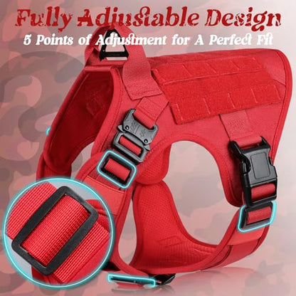 rabbitgoo Tactical Dog Harness Medium Sized, Heavy Duty Pet Harness with Handle, No-Pull Service Vest Medium Breed, Adjustable Military Dog Vest for Training Hunting Walking, Red, M - color: Red, size: Medium