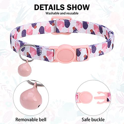 Breakaway Cat Collars for Girl Boy Cats, Spring Summer All Weather Cat Collar Personalized Pattern 2 Pack,Cute Classic Safety Buckles and Bells,Adjustable Printed Nylon Colorful Kitten Collar - color: Summer Fantasy