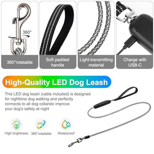 1 Pack LED Dog Leash USB Rechargeable Colorful 5ft Glow-in-Dark Safety Leash with Steel Cable & Quick Clip for Small Medium Large Dogs (Colorful, 5 feet)