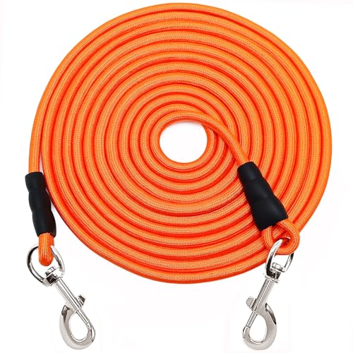 50FT Tie Out Rope Dog Lead, 15ft 20ft 30ft 65ft Long Dog Tether Nylon Check Cord for Medium Large Dogs Outdoor Camping Backyard of Leash Training Tie Down (Orange, 3/8") - color: orange, size: 3/8" x 50ft