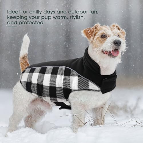 Kuoser Dog Winter Coat, Reversible Waterproof Dog Jacket with Reflective Strip, Warm Dogs Fleece Vest Adjustable Doggy Cold Weather Clothes Plaid Christmas Outfit Pet Apparel for Medium Dogs, Black M - color: Black, size: Medium (Chest Girth: 17.3-20.9''