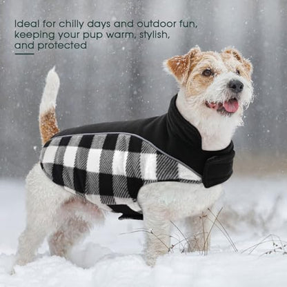 Kuoser Dog Winter Coat, Reversible Waterproof Dog Jacket with Reflective Strip, Warm Dogs Fleece Vest Adjustable Doggy Cold Weather Clothes Plaid Christmas Outfit Pet Apparel for Large Dogs, Black 2XL - color: Black, size: XX-Large (Chest Girth: 29.9-35.4