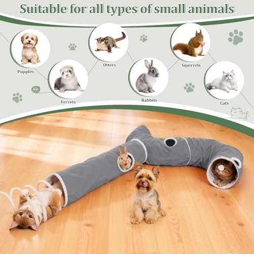 Ownpets 2-in-1 Cat Tunnel, Large Lollipop Shape Cat Tunnel Toy with Fluffy Balls, Spiral Toy, Plush Collapsible Cat Cave Hideout Donut Tunnel for Multi Kitten Puppy Rabbit (Grey) - color: Grey