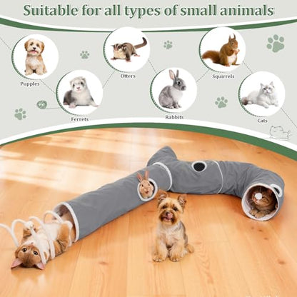 Ownpets 2-in-1 Cat Tunnel, Large Lollipop Shape Cat Tunnel Toy with Fluffy Balls, Spiral Toy, Plush Collapsible Cat Cave Hideout Donut Tunnel for Multi Kitten Puppy Rabbit (Grey) - color: Grey