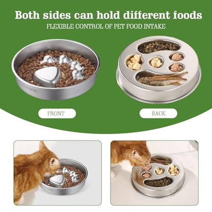 Stainless Steel Slow Feeder Dog Bowls – Non-Slip Metal Dog Bowl for Large & Medium Breeds, Puppy Puzzle Feeder – 2 Cup Capacity for Small to Big Pets – Durable Slow Feed Dog & Cat Food Dish - color: Paw