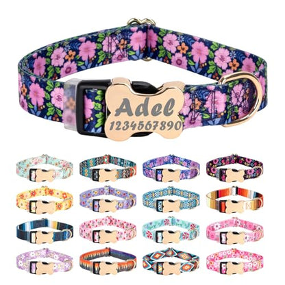 Personalized Custom Customized Silent No Jingle Dog Collar with Engraved ID Dog Name Phone Number/Dog Collars for Puppy X-Small Small Medium Large X-Large Boy Girl Dogs-Flower-XS - color: 4 Flower, size: X-Small (0.6" *7.8"-11.8")