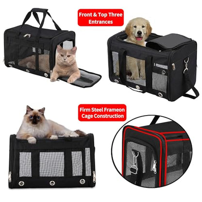 Soft Sided Cat/Dog Carrier,Collapsible Pets Travel Carriers for Pet/Puppy with Shoulder Strap & Removable Mat,Mesh Top Load Small Dogs/Cats Carry Bag Up to 17 Lbs TSA Airline Approved（Black,M） - size: M Black