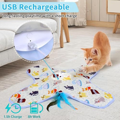 DFQ Interactive Cat Toy for Indoor Cats, Rechargeable Touch-Activated Moving Feather Wand with Concealed Motion, Play Toy for Kittens and Adult Cats (Yellow) - color: Yellow