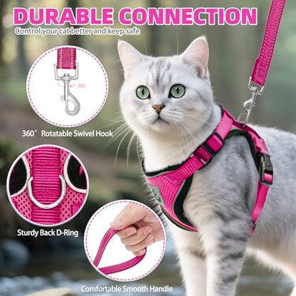PUPTECK Cat Harness and Leash Set Escape Proof Reflective Cat Walking Harness Adjustable Soft Breathable Mesh Vest for Small Pets, Deep Pink, S - color: Deep Pink, size: S (NECK 9.5"-11", CHEST 13"-16")