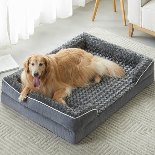 WNPETHOME Dog Beds for Large Sized Dogs, Washable Orthopedic Dog Couch Sofa Bed with Waterproof Lining & Non-Skid Bottom for Pet Sleeping - color: Dark Grey, size: 48.0"l X 36.0"w X 7.0"th