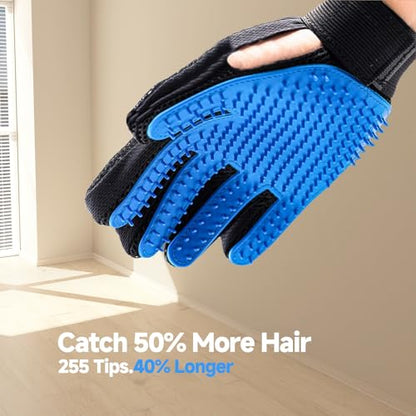 4 Pack Pet Grooming Kit - Deshedding Rake, Fine Tooth Comb, Grooming Gloves & Bath Brush for Dogs,Cats and Horses - Skin Friendly Deshedding Grooming Tool (Blue) - color: Grooming Rake Set